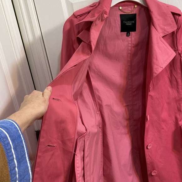 Talbots Pink All Weather Rain Trench Coat With Belt Pockets Women’s Size 8 - Picture 10 of 10